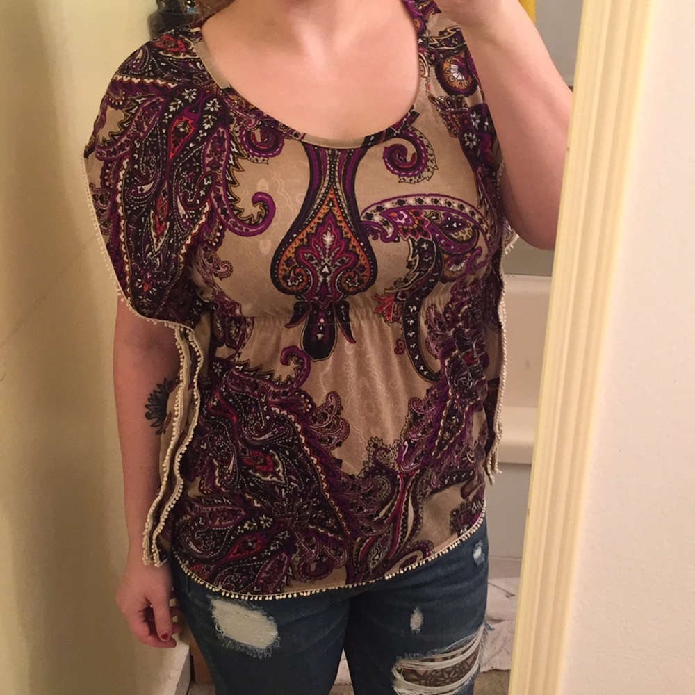 Self Esteem Paisley Boho Batwing Top